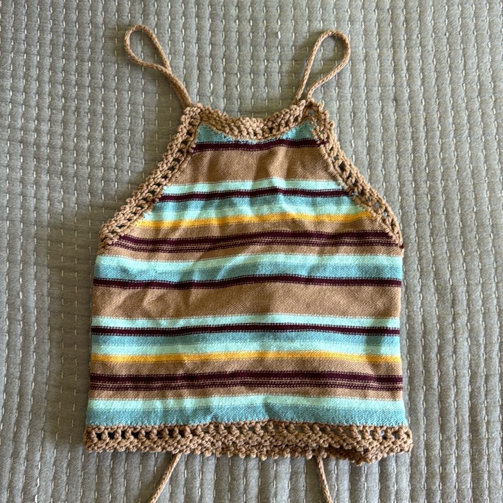 Boho coconut girl crochet halter crop top